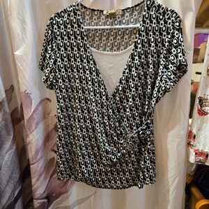 Stylish Black and White Wrap Top